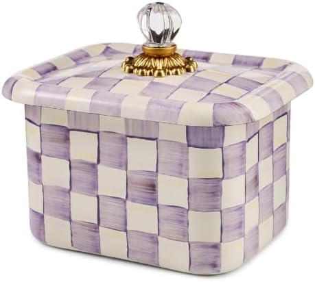 MACKENZIE-CHILDS Enamel Recipe Box, Purple-and-White Violet Check by Unknown