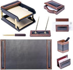 Dacasso Walnut and Black Leather Desk Set, 10-Piece, 34" x 20" - Image 4