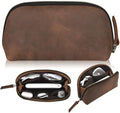 Leather Tech Pouch for Cables Chargers Phone | Tech Bag | Zipper Travel Accessory Pouch | Electronic Organizer Case Travel Bag (Vintage Dark Brown) by NUTUCH