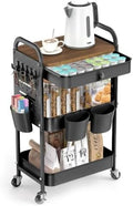 ALVOROG 3 Tier Metal Rolling Cart with Drawer,Wood Top,Pegboards,Black by ALVOROG