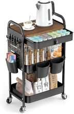 ALVOROG 3 Tier Metal Rolling Cart with Drawer,Wood Top,Pegboards,Black by ALVOROG