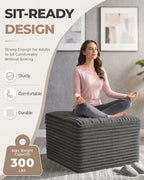 23.6in Pouf Ottoman, Corduroy Footstool Foot Rest Floor Seating - Image 3