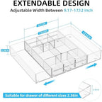 Marbrasse Acrylic Expandable Drawer Organizer, Clear Desk Drawer Organizer Tray with 5 Dividers, Desk Organizers and Accessories, 10 Adjustable Compartments for Office Supplies, Makeup & Vanity - Image 2