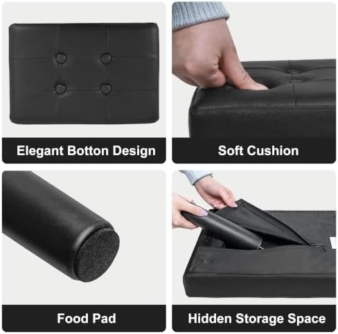 CAROLMADE Footstool Ottoman with Legs, PVC Small Foot Rest Under Desk, Ottoman with Storage for Living Room, Bedroom, Entryway Black - Image 5