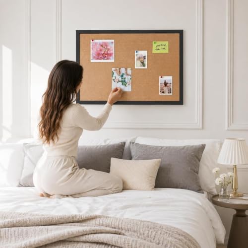 36"x48" Black Wood Framed Hanging Cork Bulletin Board - Image 5