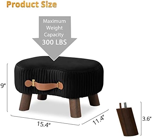 LUE BONA Small Curved Foot Stool with Handle, Black Velvet Footstool and Ottomans, Modern Foot Rest with Wooden Legs, Step Stool with Padded Seat for Couch, Living Room - Image 3