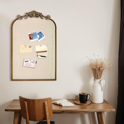 Wonderjune Linen Display Pinboard, Arch, 19" X 31", Antique Gold - Image 4