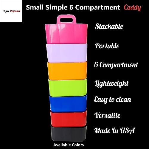 Small Stackable Plastic Caddy with Handle 6 Compartment | Desk, Makeup, Dorm Caddy, Classroom Art Organizers - 4 Pack, Made In USA (Red) - Image 5