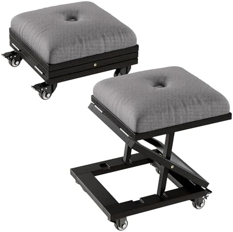 VECELO Foot Rest Under Desk at Work, Height Adjustable Rolling Foot Stool Set of 2 with Wheels, Cushioned Seat for Living Room, Bedroom, Home Office, Grey by VECELO