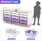 TOOLF 12 Drawers Storage Cabinet with Wooden Top and Plastic Bins,Purple - Image 3