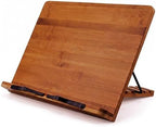 Bamboo Cookbook Stand Large, Adjustable Book Holder Tray and Page Paper Clips - Walnut Color Large - 4-Position Recipe Book Stand Holds Thick Books for Kitchen Counter, Reading, Studying - Foldable - Image 2