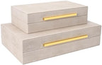 Ivory Shagreen box Set of 2 Faux Leather Decorative Boxes,Large Nesting Storage Decorative Boxes with Lids for Modern Home Decor Stacking Jewelry Box Organizer - Image 4