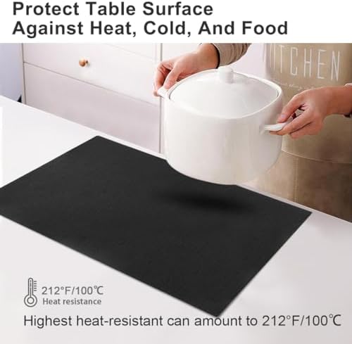 Leather Heat Resistant Placemats Set of 6 Waterproof Wipeable Washable PU Table Mats,Easy to Clean Anti-Slip (6, Black) - Image 2
