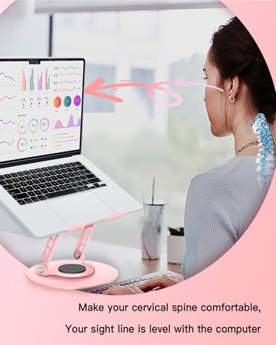 360° Rotating Adjustable Laptop Stand Perfect for Work, Painting,Office,Travel,Home,Fits MacBook & Laptops up to 13-15",Dual Rotary Shaft,Folding Design-Pink - Image 4