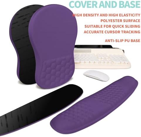 2-in-1 Ergonomic Set, Wave Rise Keyboard Wrist Rest and Massage Bulge Slope Mouse Pad Wrist Support, Cushion Memory Foam Integrated to Relieve Wrist Pain, Dark Purple - Image 6