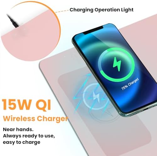 Desk Mat Wireless Charging Mouse Pad Large 32x16 Journey Desk Pad Mat with Wireless Charger Waterproof Pink Leather Computer Mat with Phone Charger Mousepad Non-Slip for Keyboard and Mouse - Image 2