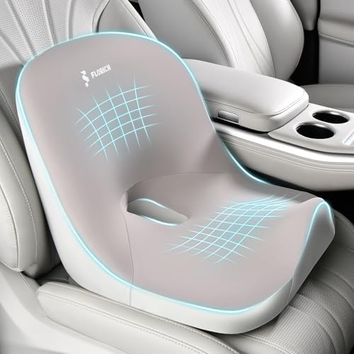 Car Seat Cushion and Lumbar Support Pillow, Larger Memory Foam Seat Cushion, Ergonomic L-Shaped Design Cushion for Back Pain Relief, Non-Slip Driving Cushion for Car, Office, Truck, Wheelchair-Gray by FLORICH