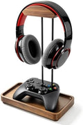 Wood Headphone Stand for Desk, Walnut Headset Holder with Storage Tray by UEOE