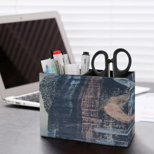 PU Leather Multi-Compartment Pen Holder Desktop Organizer Pencil Cup Storage Caddy for Office Home Supplies Hand Painted Abstraction with Brush Strokes - Image 5