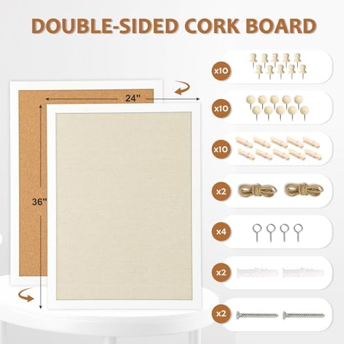 Double-Sided Wood Framed Cork Board with Linen, 36" x 24" - Image 6