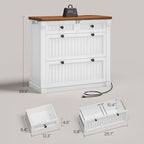 SEDETA 4 Drawers File Cabinet, 33" Farmhouse Filing Cabinets for Home Office fit Legal/Letter/A4 File, Wood Office File Cabinet with Power Outlets, Printer Stand with Storage, White+Brown - Image 2