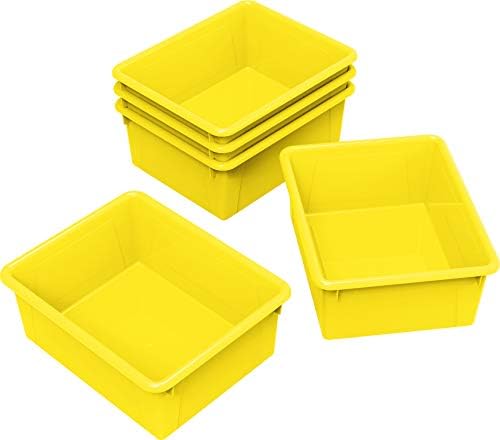 Storex Letter Size Deep Storage Tray – Organizer Bin for Classroom, Office and Home, Yellow, 5-Pack (62526U05C) by Storex