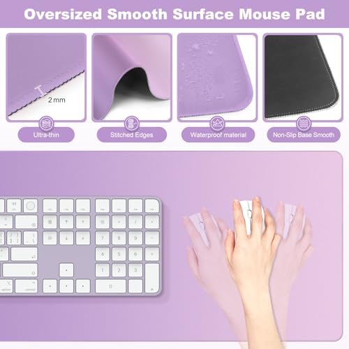 4-in-1 Large Gaming Mouse Pad, Keyboard Wrist Rest Pad & Wrist Support Mousepad Set, Extended Desk Pad Waterproof Desk Mat for Home Office Decor Study Game 35.4×15.7 Inches I Purple Pink Lavender - Image 7