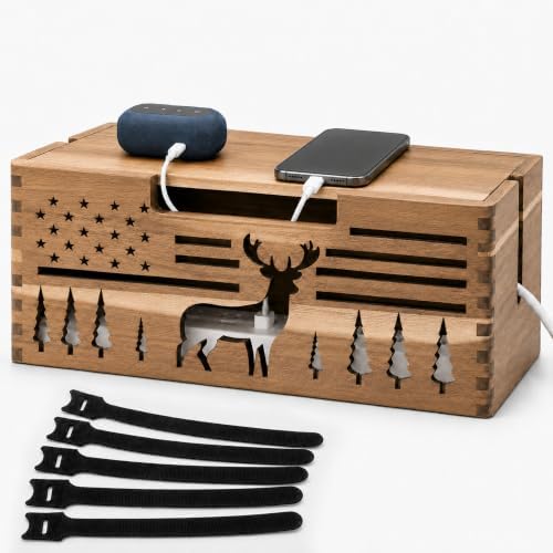 Acacia Wood Cable Management Box,Cord Hider & Organizer for Power Strip by YanKiTour