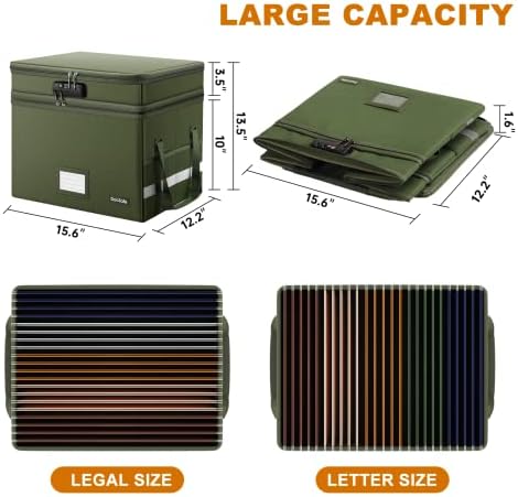 DocSafe File Box with Lock,Multi-Layer Fireproof Document Box Collapsible File Storage Organizer with Pockets/Handle,Portable Home Office Filing Cabinet for Hanging Letter/Legal Size Folders,Green - Image 6