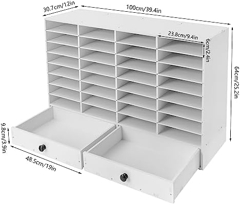 Mail Sorter Organizer, White Student Mailbox for Classroom, Desktop File Sorter, Literature Organizer, Paper Organizer for Home School Office (White 32 Compartment with 2 Drawers) - Image 5