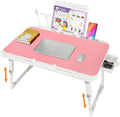 Laptop Desk for Bed, Adjustable Height Laptop Bed Table, Foldable Lap Desk with USB Charge Port, Desktop Card Slot, Side Drawer, Book Shelf, Portable Lap Tray for Eating Reading Working Sofa & Floor by CSYY