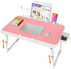 Laptop Desk for Bed, Adjustable Height Laptop Bed Table, Foldable Lap Desk with USB Charge Port, Desktop Card Slot, Side Drawer, Book Shelf, Portable Lap Tray for Eating Reading Working Sofa & Floor by CSYY