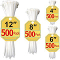 Zip Ties Assorted Sizes 4+6+8+12 Inch, 2000 Pack, White Cable Ties for Multi-Purpose, Nylon/Plastic Wire Ties for Home Improvement, Office & Outdoor Use (Clear-Colored Style). by Unknown