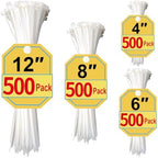 Zip Ties Assorted Sizes 4+6+8+12 Inch, 2000 Pack, White Cable Ties for Multi-Purpose, Nylon/Plastic Wire Ties for Home Improvement, Office & Outdoor Use (Clear-Colored Style). by Unknown