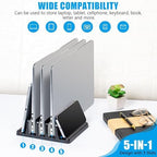Ryvlan Vertical Laptop Stand, 3 Slot Adjustable Laptop Storage Rack and Desk Organizer, Silicone-Padded Holder for Multiple Devices Storage, Compatible Stand for Tablets and Devices up to 17 Inches - Image 3
