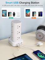 15FT Power Strip Tower Surge Protector, 12 Wide Spaced Outlets, 4 USB - Image 4