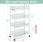 TOOLF 4 Tier Rolling Cart, Metal Utility Storage Cart with Wheels, Green - Image 6