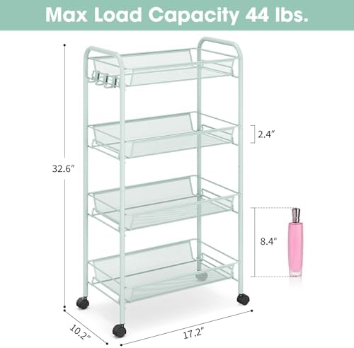 TOOLF 4 Tier Rolling Cart, Metal Utility Storage Cart with Wheels, Green - Image 6