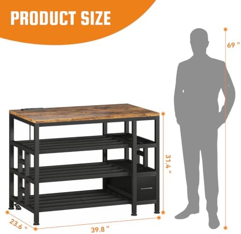 3D Printer Stand with Storage, 3-Tier Filament Storage Rack, Power Strip, Side Drawer, Heavy-Duty Printer Table, 31.4 x 24 in Worktop - Image 5