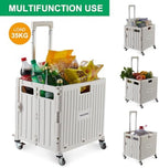 Foldable Utility Cart Folding Portable Rolling Crate Handcart with Durable Heavy Duty Plastic Telescoping Handle Collapsible 4 Rotate Wheels for Travel,Shopping, Luggage, Office, Teacher(White) - Image 2