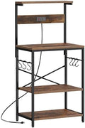 SUPERJARE Kitchen Bakers Rack with Power Outlet, Coffee Bar Table 4 Tiers, Kitchen Microwave Stand with 6 S-shaped Hooks, Storage Shelf Rack for Spices, Pots and Pans - Rustic Brown by SUPERJARE
