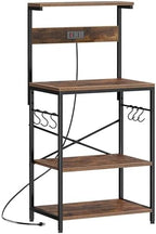 SUPERJARE Kitchen Bakers Rack with Power Outlet, Coffee Bar Table 4 Tiers, Kitchen Microwave Stand with 6 S-shaped Hooks, Storage Shelf Rack for Spices, Pots and Pans - Rustic Brown by SUPERJARE
