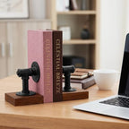 Dunzoom Heavy Duty Bookends for Shelves Industrial Metal and Wood Book Ends - Image 4