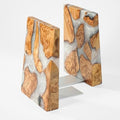 Resin Bookends Large Heavy Duty Bookends for Shelves, Unique Burl Wood Figure Book Ends for Study Office, Fancy Modern Decorative Book Supports for Bookshelf Organization (Pearlescent White) by Loongresinwood