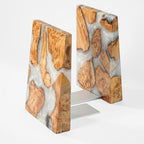Resin Bookends Large Heavy Duty Bookends for Shelves, Unique Burl Wood Figure Book Ends for Study Office, Fancy Modern Decorative Book Supports for Bookshelf Organization (Pearlescent White) by Loongresinwood