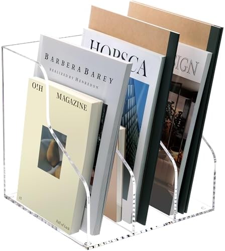HeZone Desk File Organizer, Acrylic Magazine File Holder with 3 Vertical Compartments Rack File Sorter for Office Home Classroom Desk Organization, Clear… - Image 2