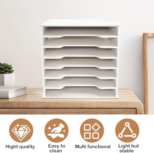 7 Tiers 12" x 12" Scrapbook Paper Storage, Cardstock File Organizer with Adjustable Shelves, Construction Paper Organizer, Desktop File for Home Office School Classroom, White - Image 7