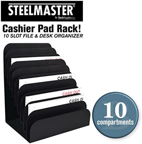 BankSupplies STEELMASTER Steel Cashier Pad Rack 10 Slot Desktop File and Paper Organizer Black Powder-Coated Finish - Image 2