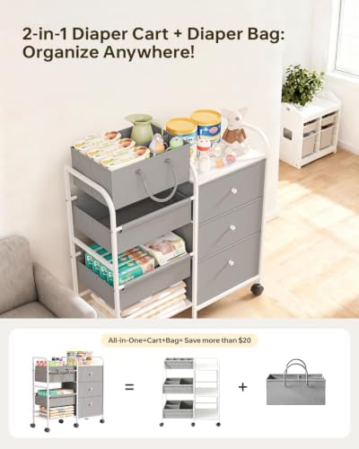 2in1 Baby Diaper Caddy Organizer and Storage Cart with Dividers and Drawers - Image 3