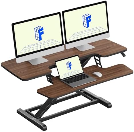 FLEXISPOT Standing Desk Converter 42" Premium Large Desk Riser for Triple Monitor, Spacious Desktop Sit Stand Workstation with Ergonomic Height Adjustment, Modern Stand Up Desk Riser, Walnut by Unknown